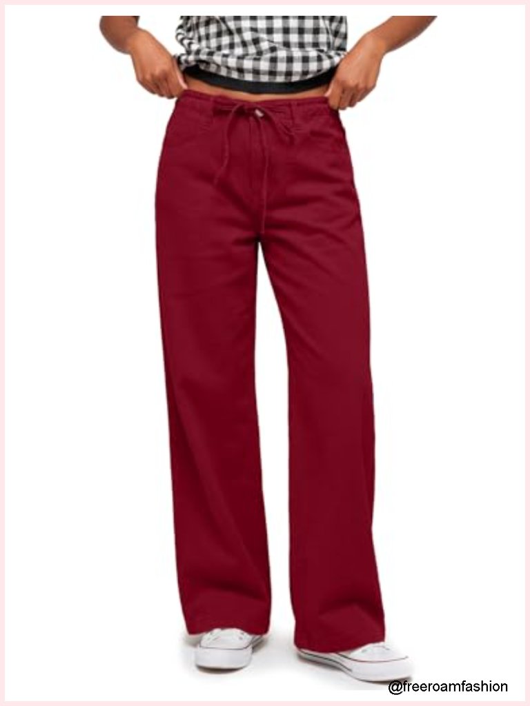 Wide Leg Chino Trousers Low Rise Y2k With Pockets Cotton Twill